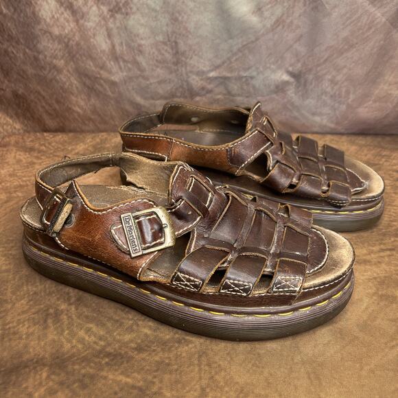 Vintage 90s Dr. Martens Fisherman Sandals Brown Leather Buckle Chunky Men\'s 12 main image 7